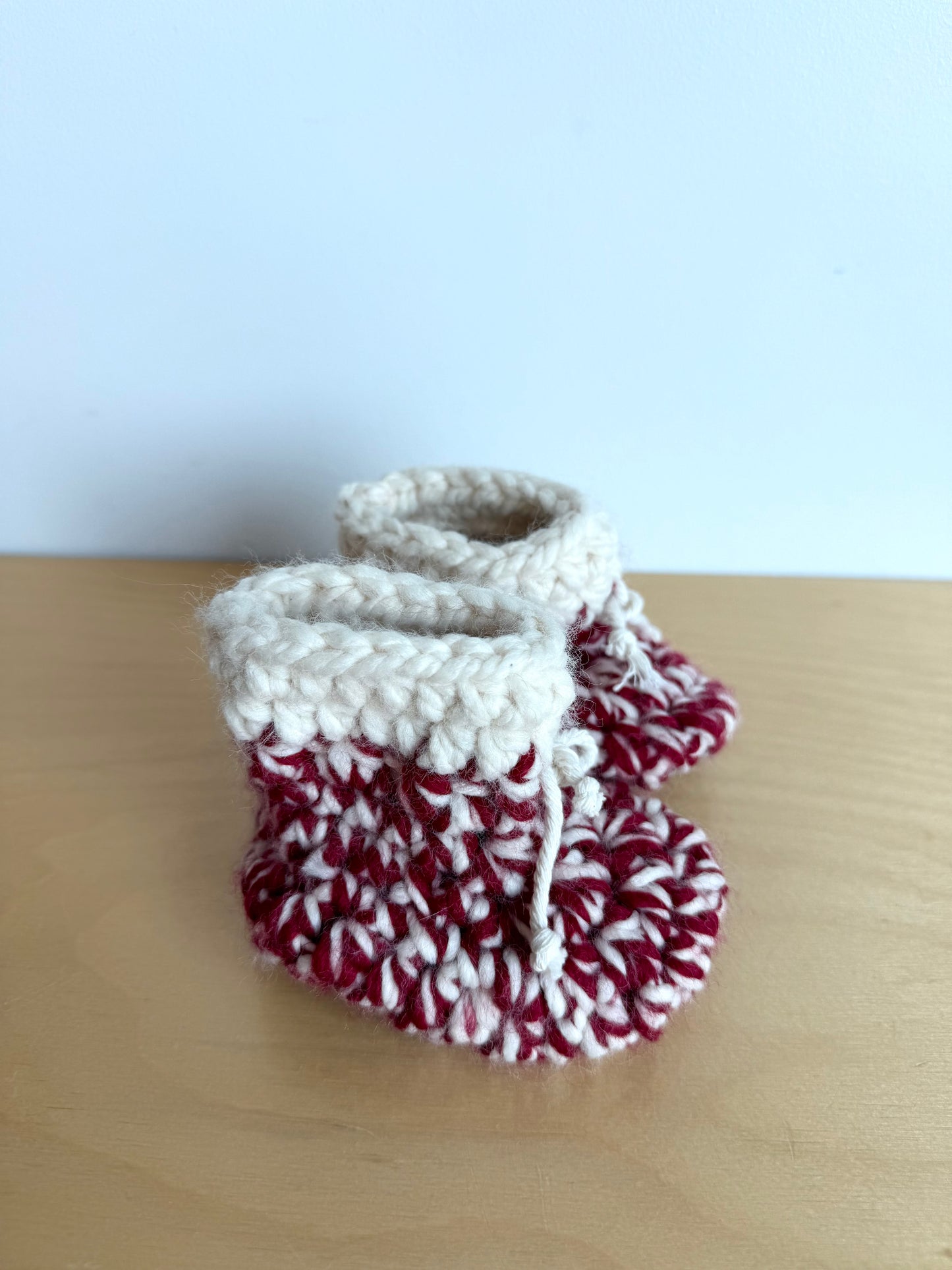 Handmade Knit Red Wool Slippers / 3-6m?