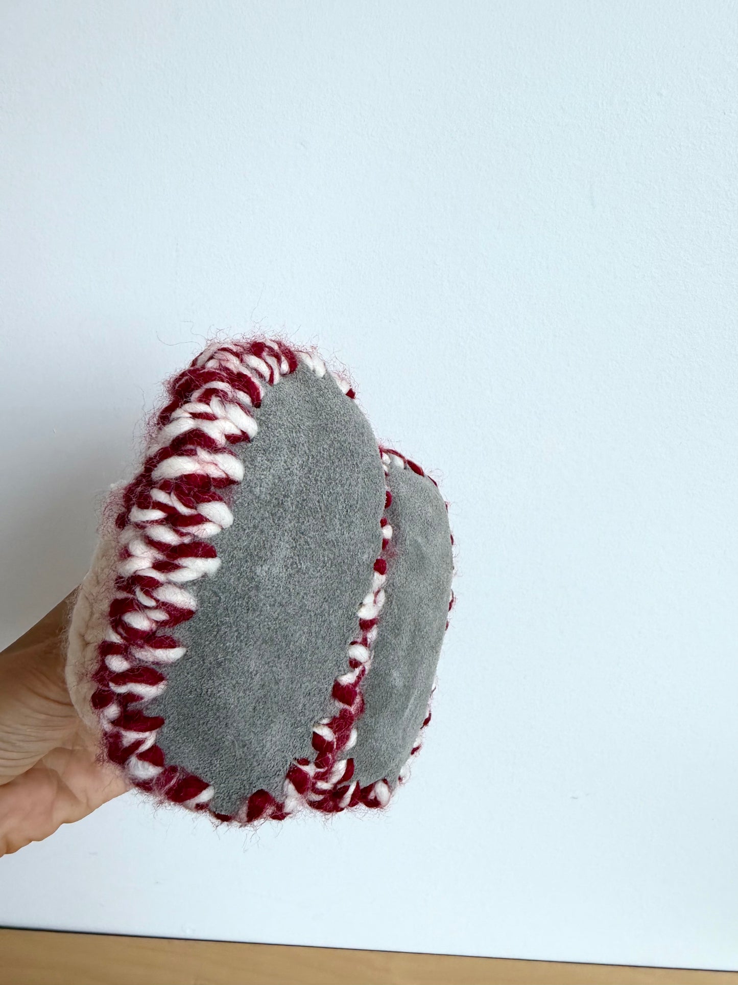 Handmade Knit Red Wool Slippers / 3-6m?