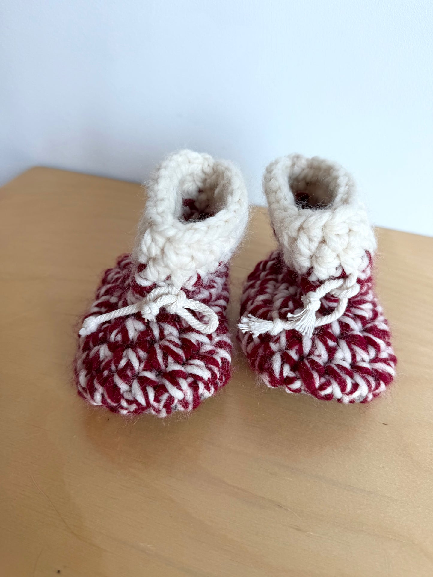 Handmade Knit Red Wool Slippers / 3-6m?