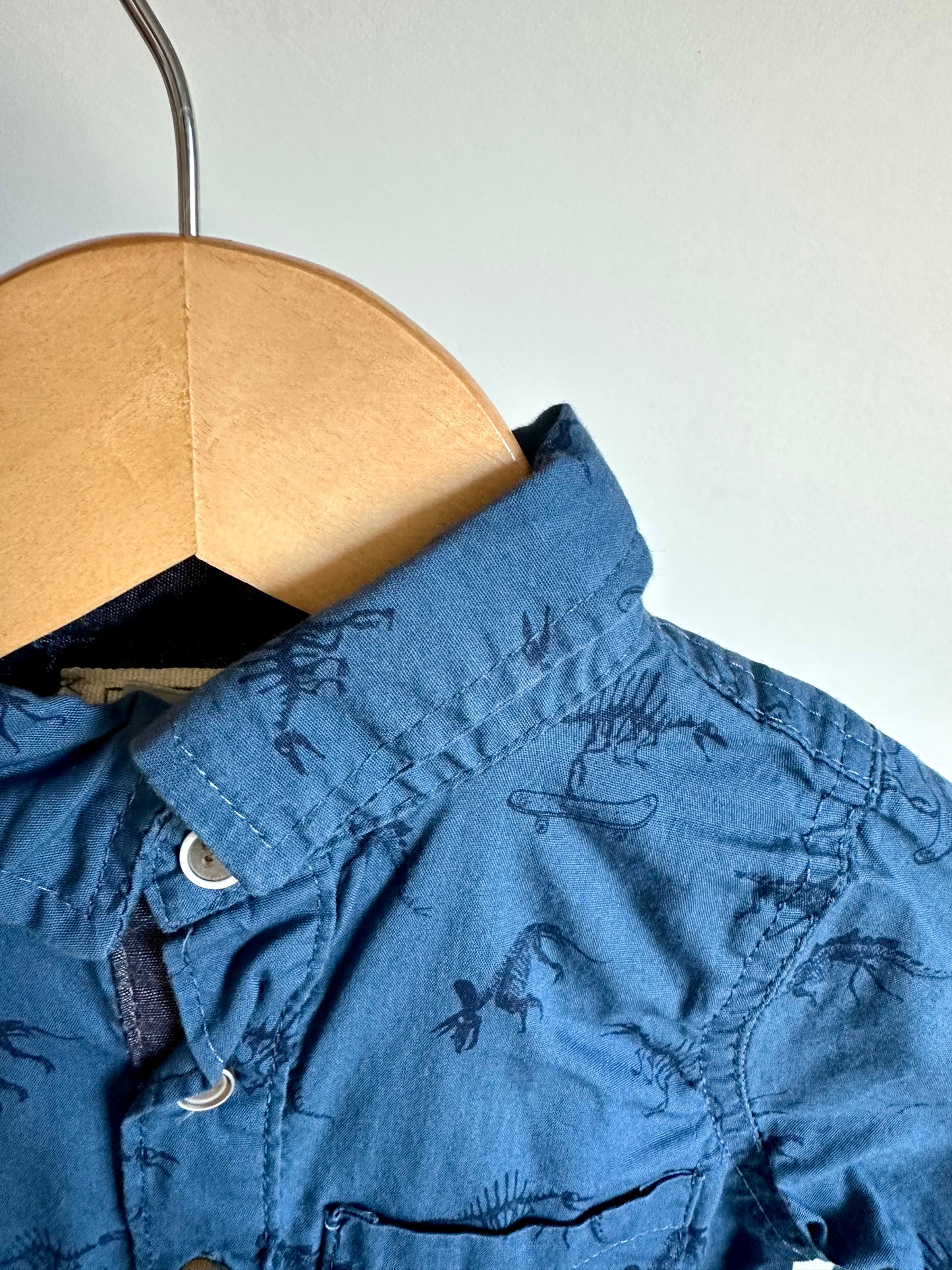Blue Dino Bones Button Up Top / 12m