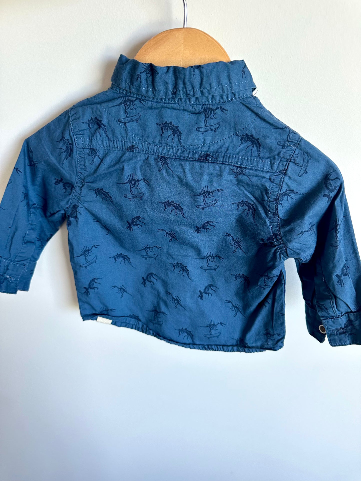 Blue Dino Bones Button Up Top / 12m