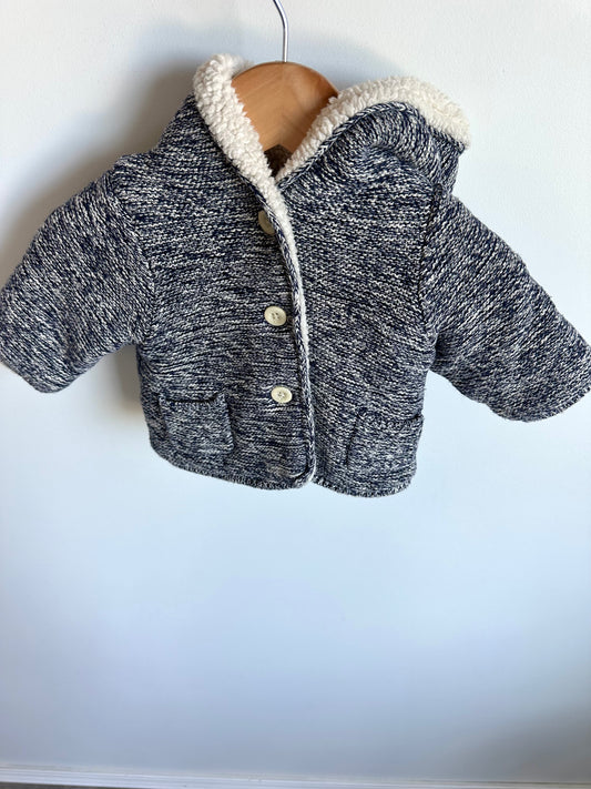 Fleece Lined Button Bear Hood Sweater / 0-3m