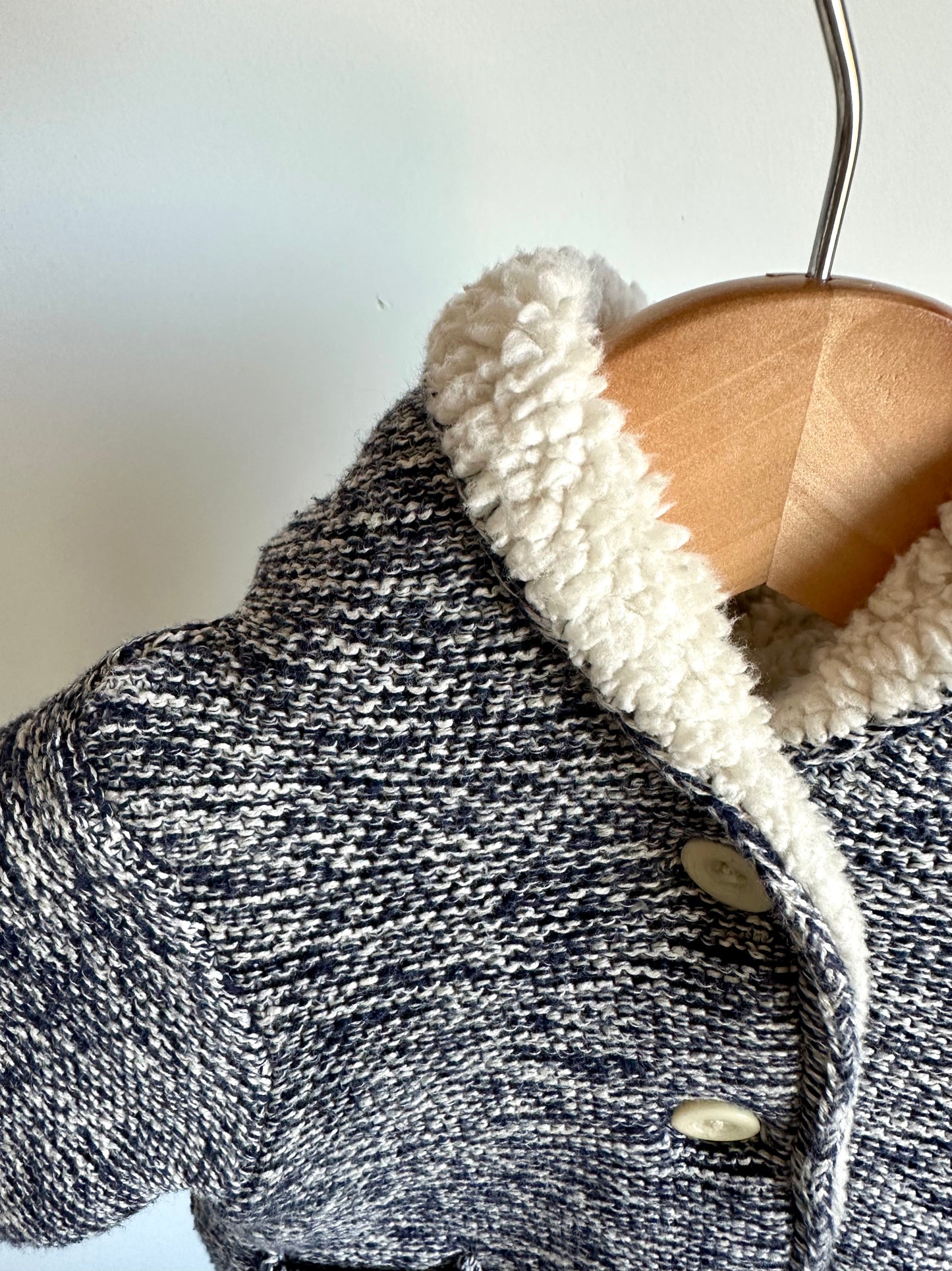 Fleece Lined Button Bear Hood Sweater / 0-3m