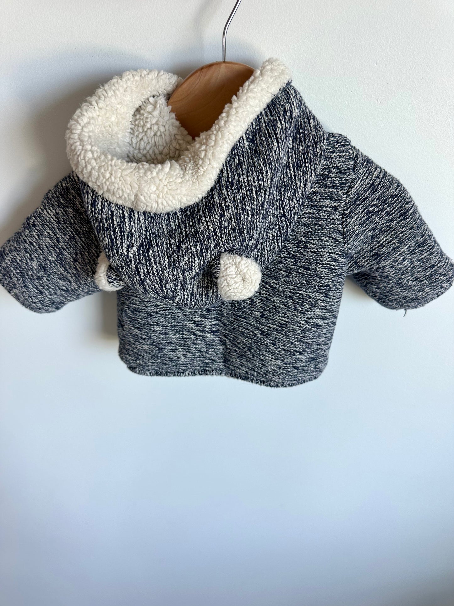 Fleece Lined Button Bear Hood Sweater / 0-3m