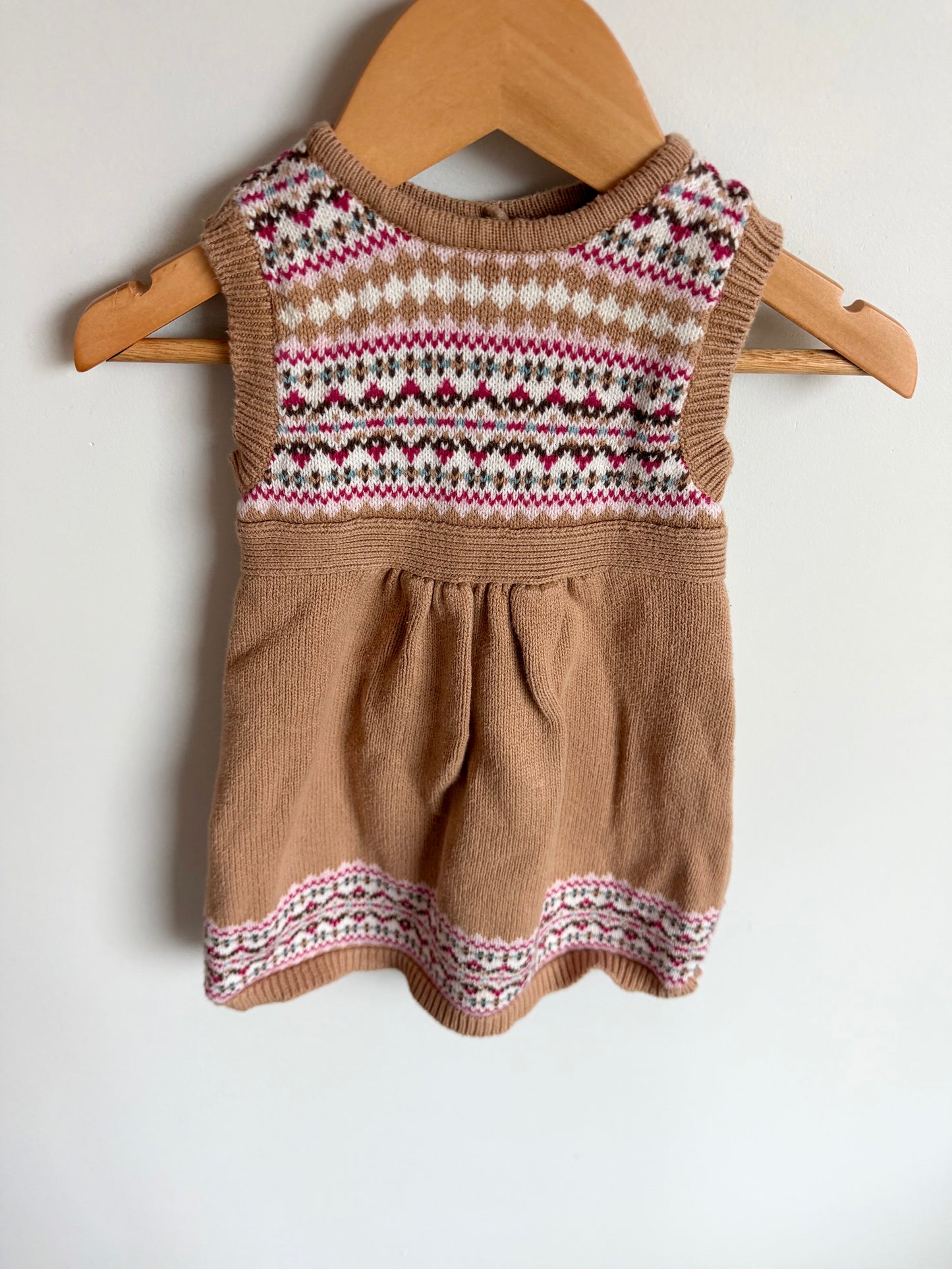 Nordic Pattern Tan Dress / 12-18m