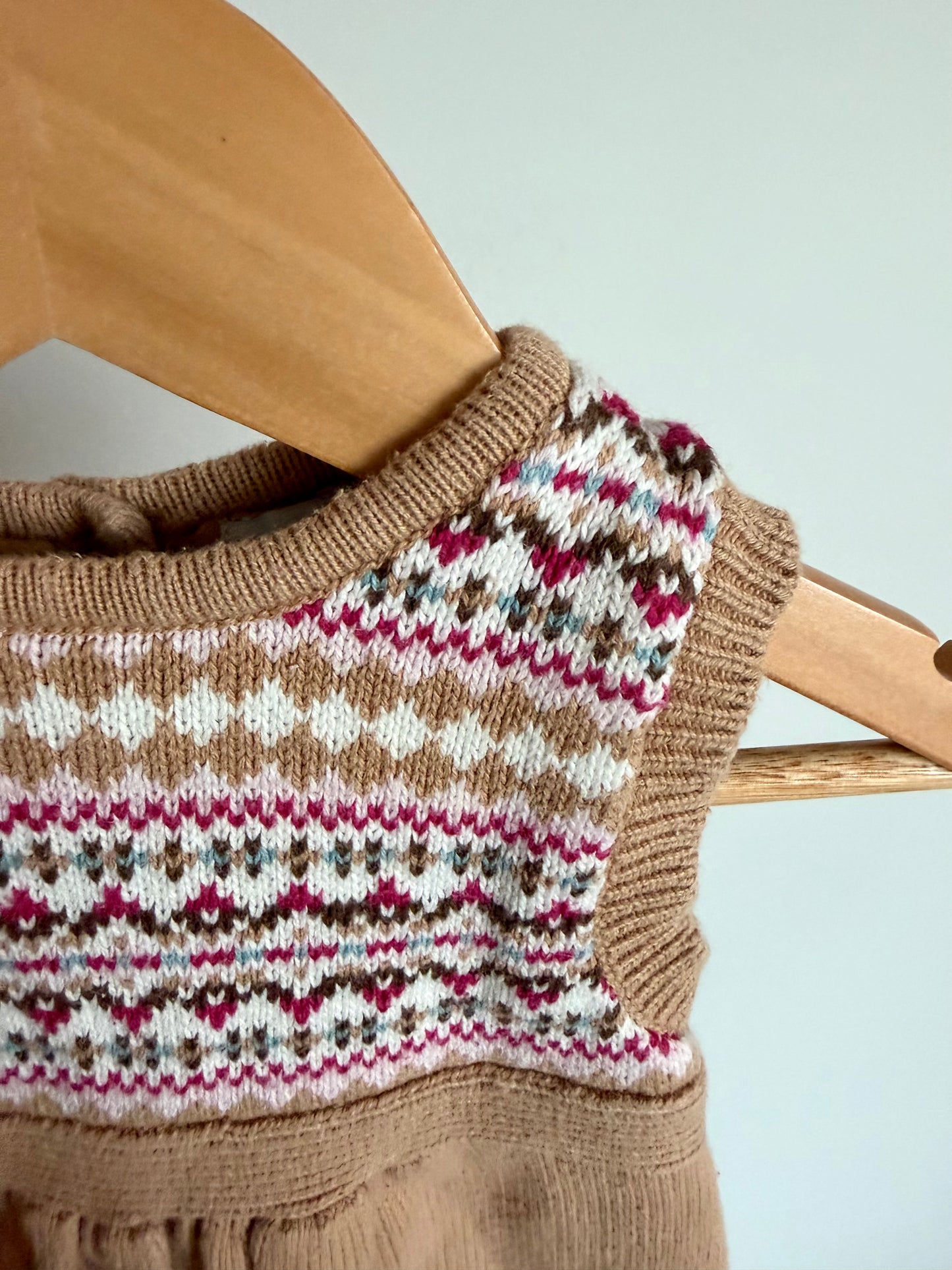 Nordic Pattern Tan Dress / 12-18m