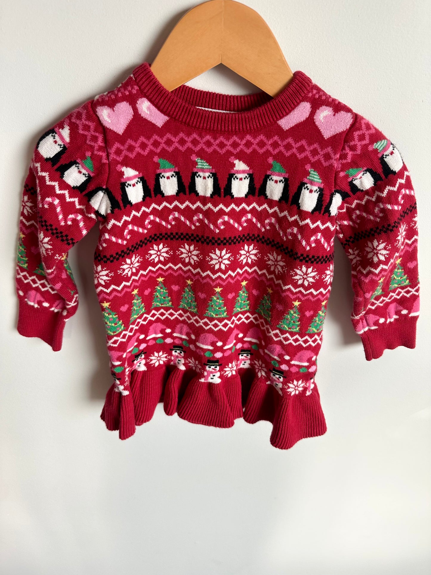 Christmas Penguin Sweater Dress / 18-24m