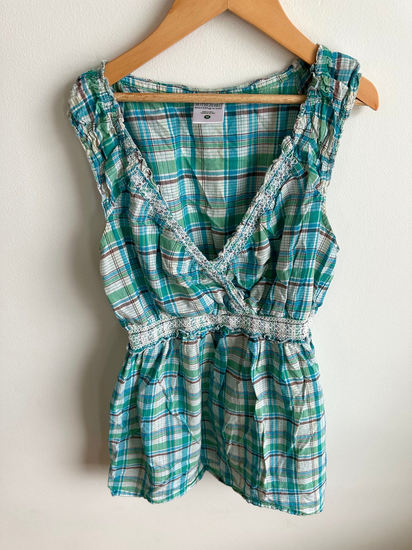 Blue Plaid Maternity Top / M