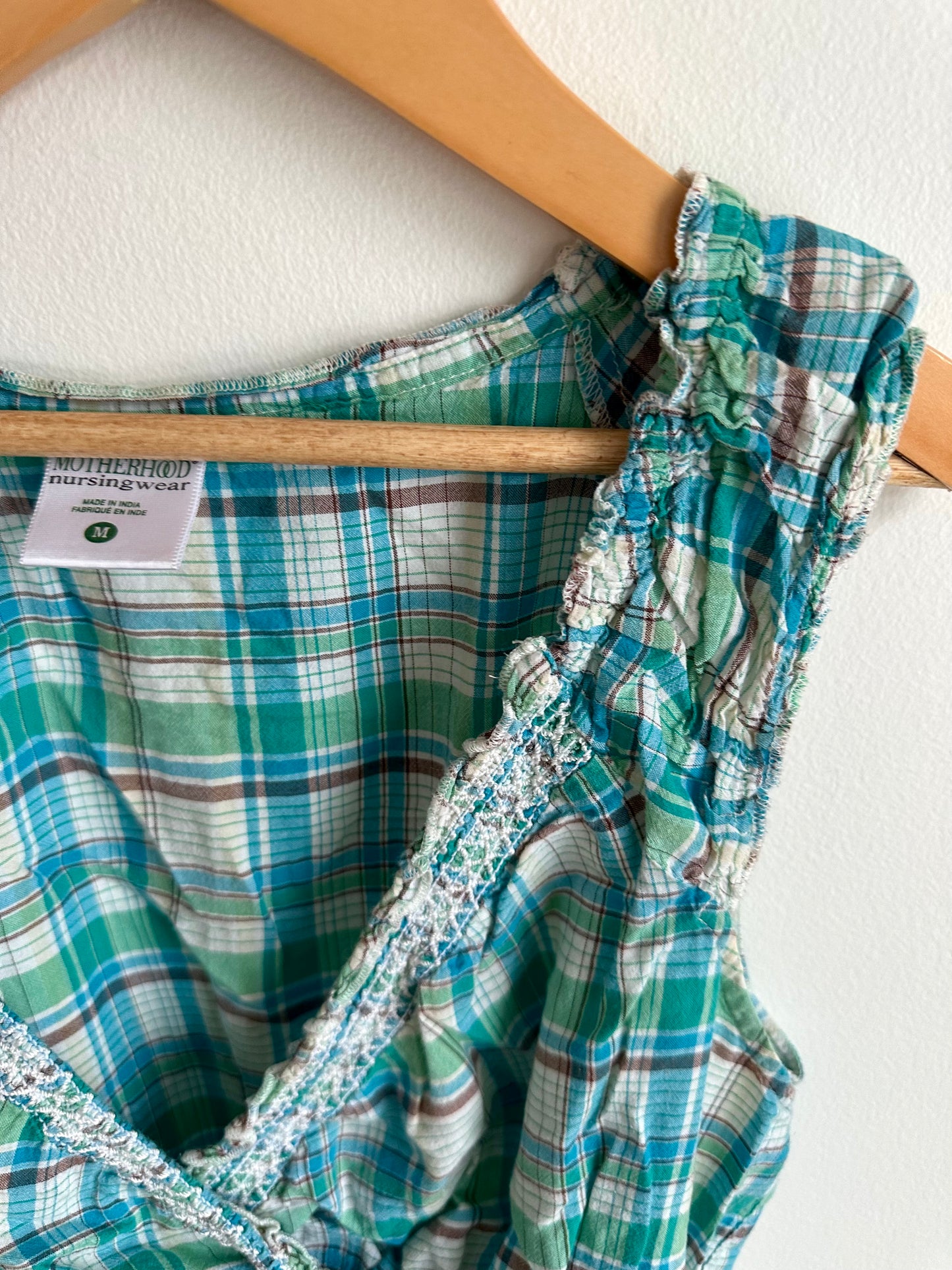 Blue Plaid Maternity Top / M