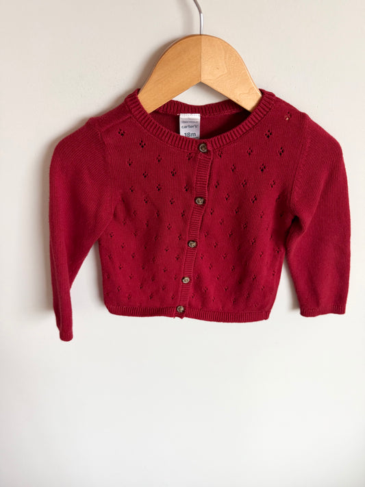 Red Eyelet Cardigan / 18m
