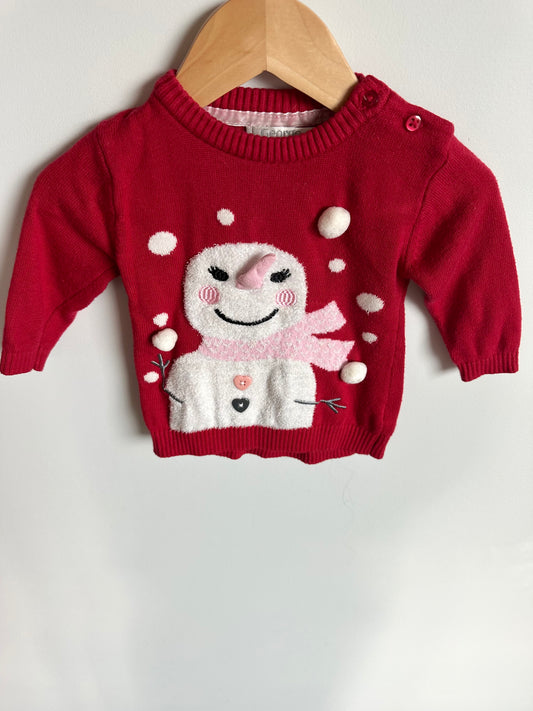 Red Christmas Snowman Sweater / 3-6m