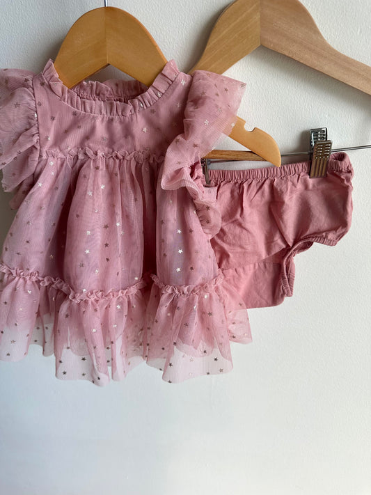 Star Pink Dress with Diaper Cover / 0-3m