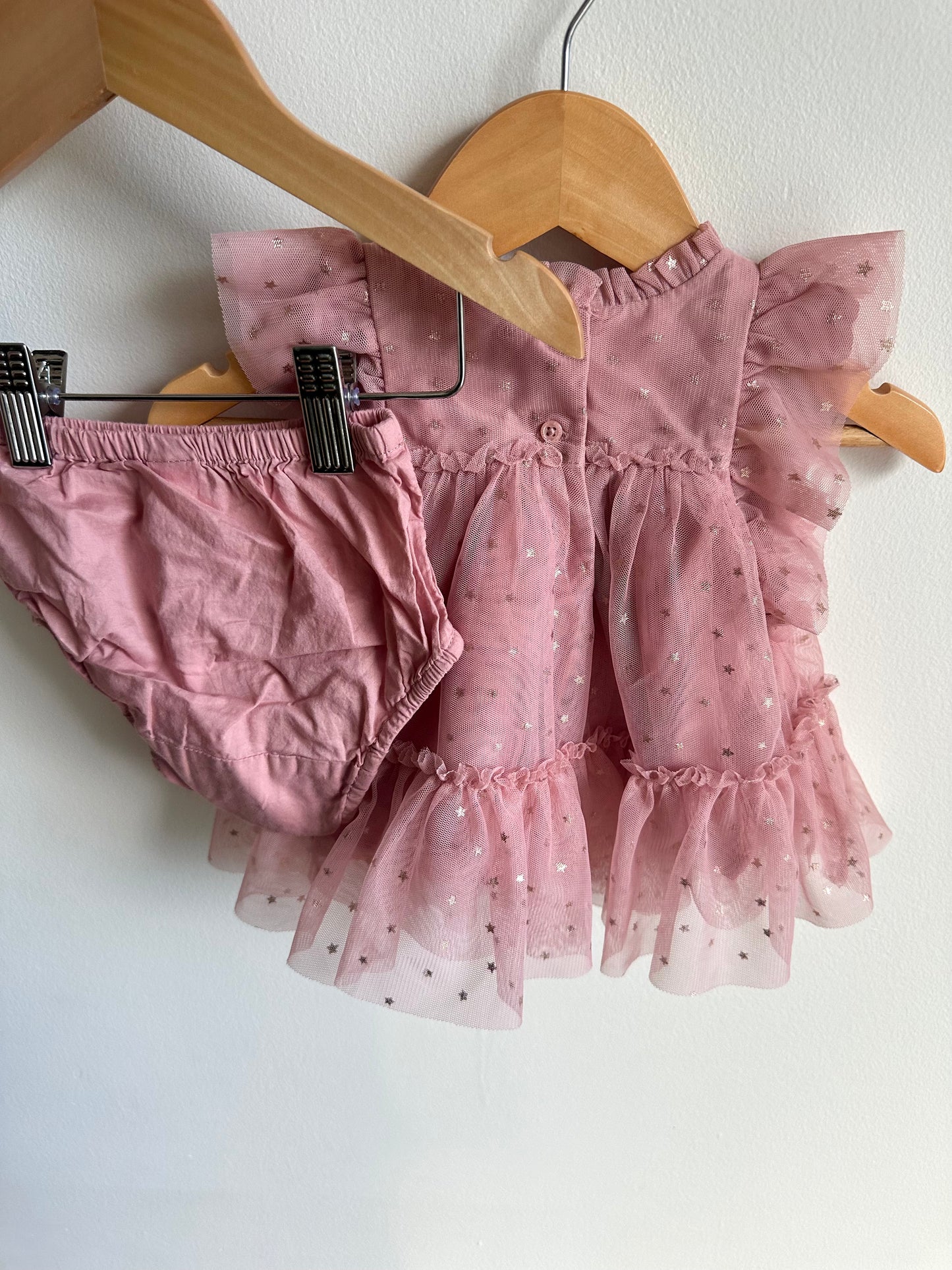 Star Pink Dress with Diaper Cover / 0-3m