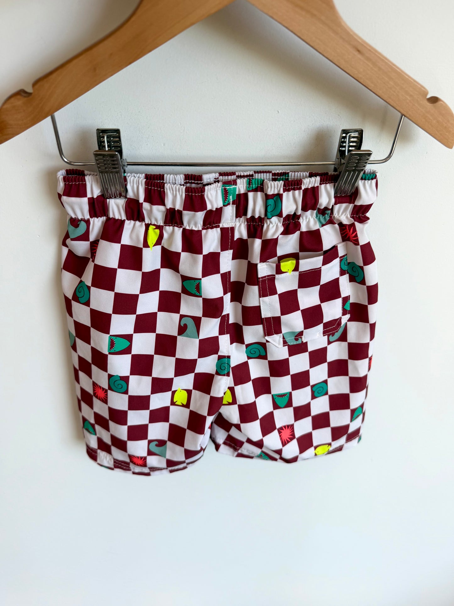 Maroon Checkered Swim Shorts / 4T