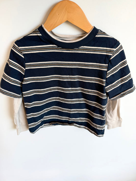 Navy Striped Layered Long-sleeve / 4T