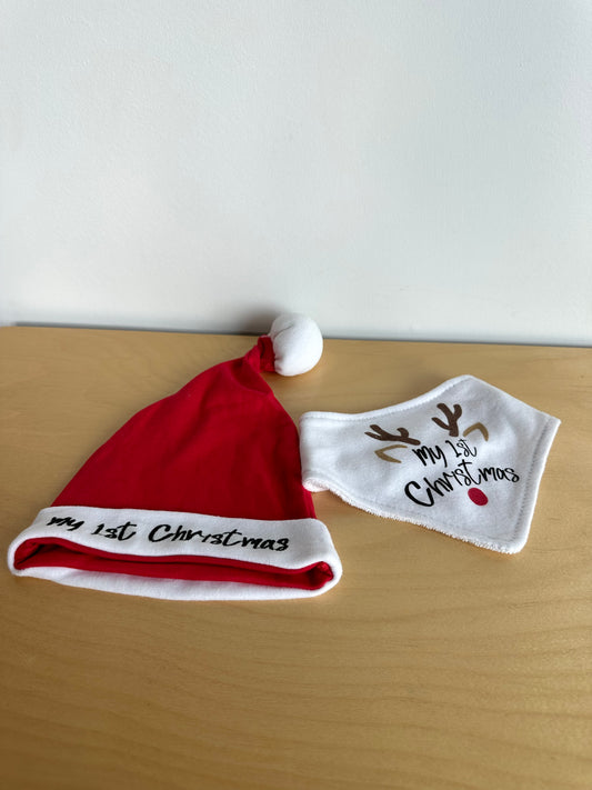 My First Christmas Hat + White Bib / 4-12m?