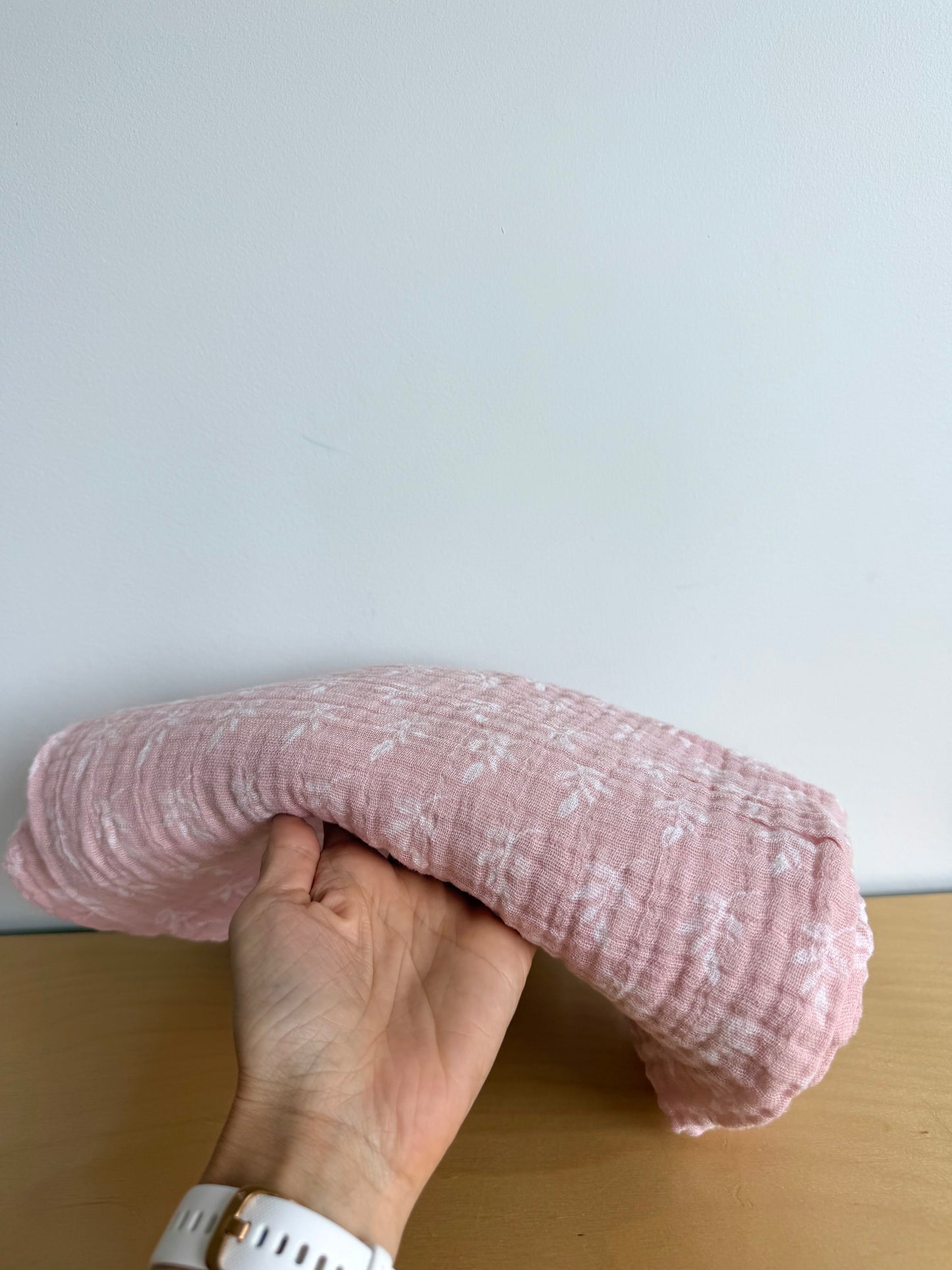 Pink Muslin Blanket with White Leaves