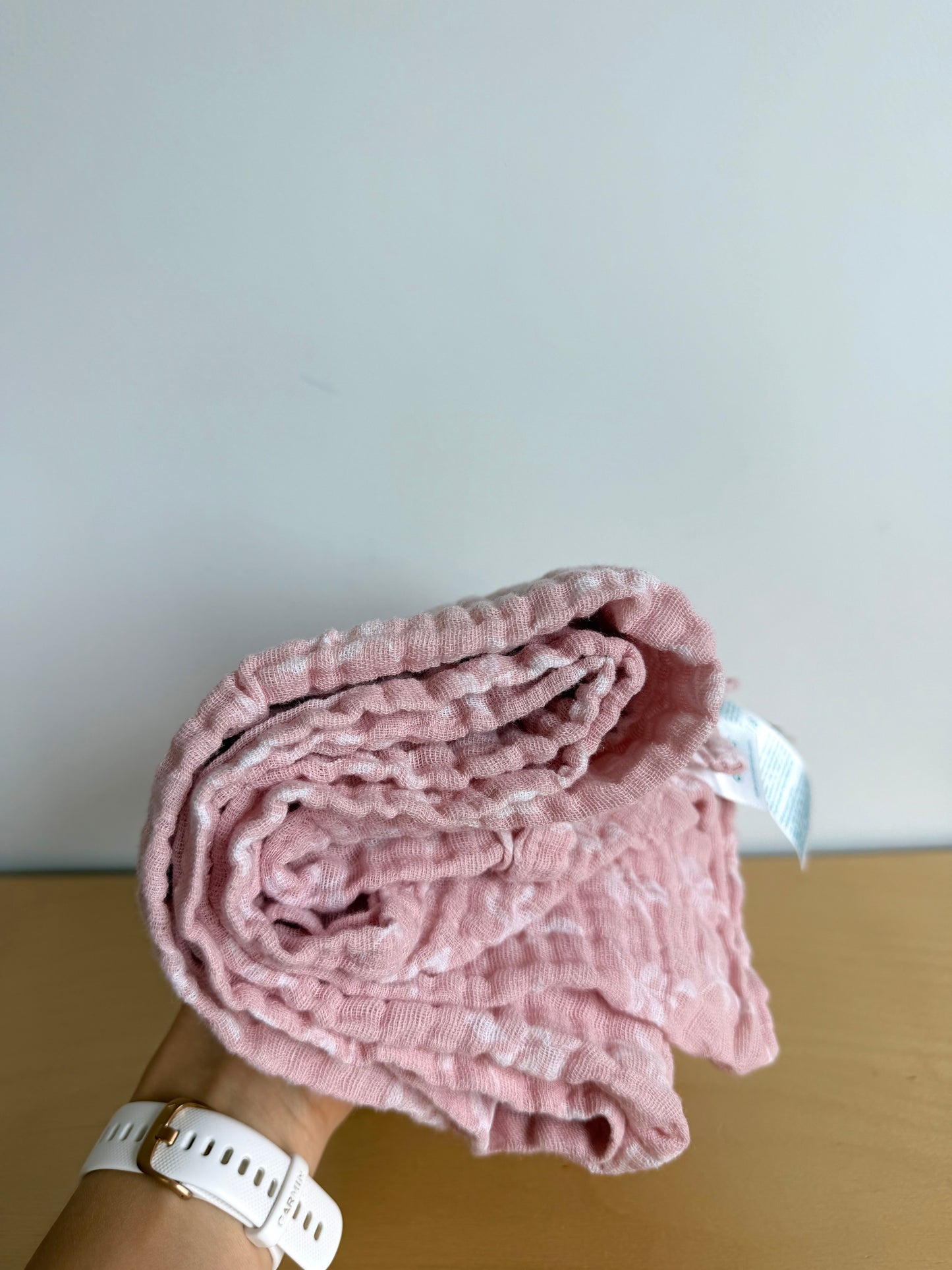 Pink Muslin Blanket with White Leaves