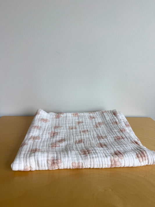 Pink Flower Cotton Receiving Blanket