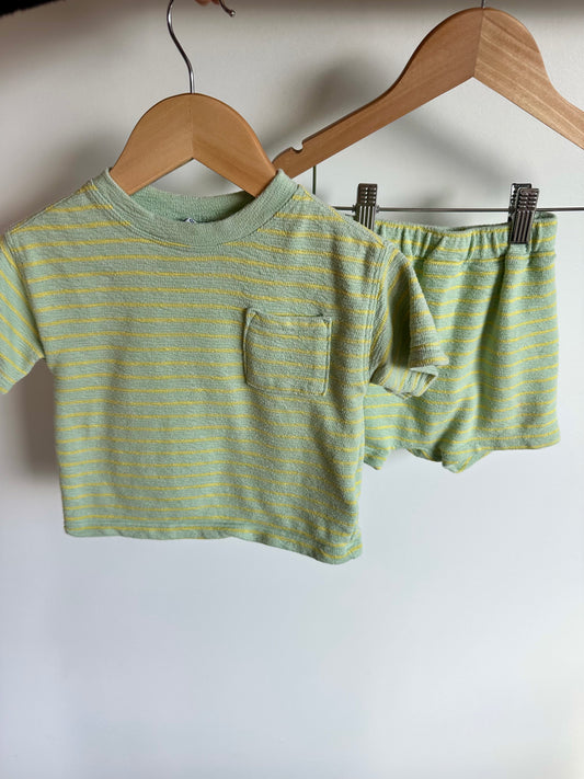 Green + Yellow Striped T-shirt and Shorts Set / 18-24m