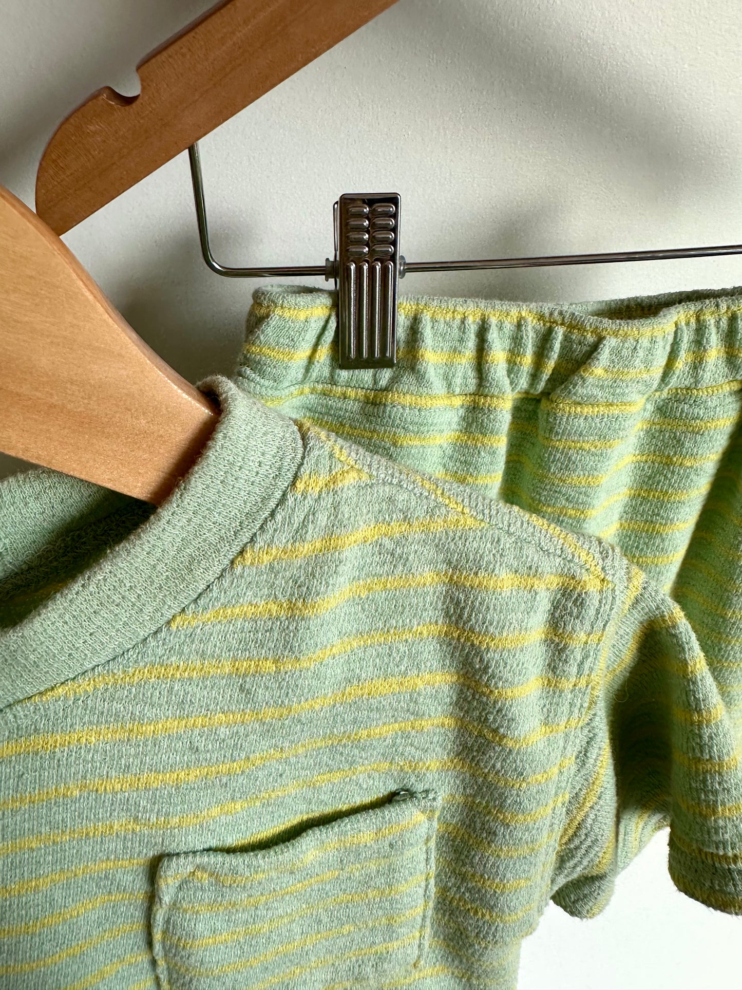 Green + Yellow Striped T-shirt and Shorts Set / 18-24m
