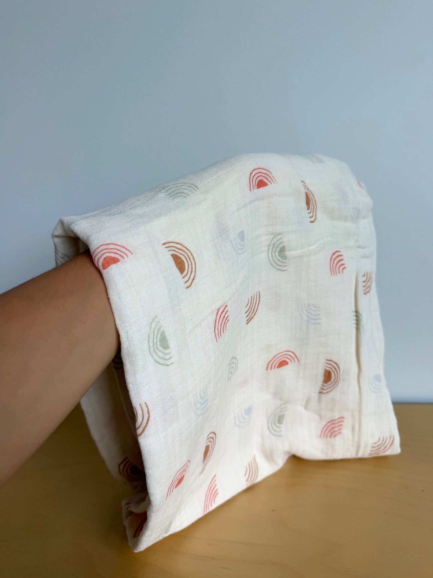 Organic Cotton Cream Rainbow Receiving Blanket