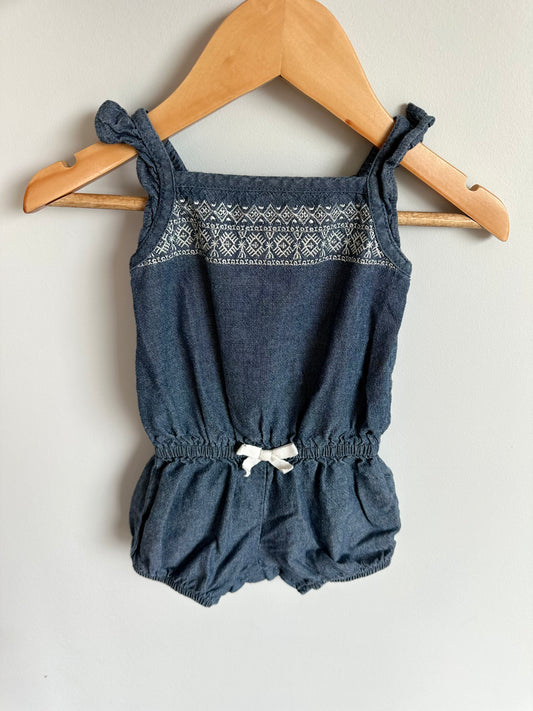 Embroidered Chambray Romper / 12m