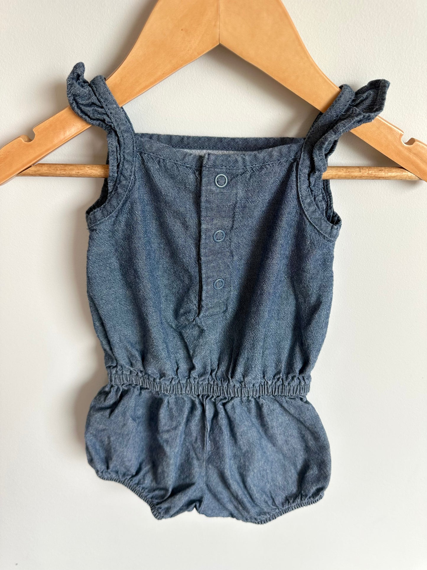 Embroidered Chambray Romper / 12m