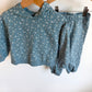 Blue Bow + Floral Hoodie + Pants Set / 3T