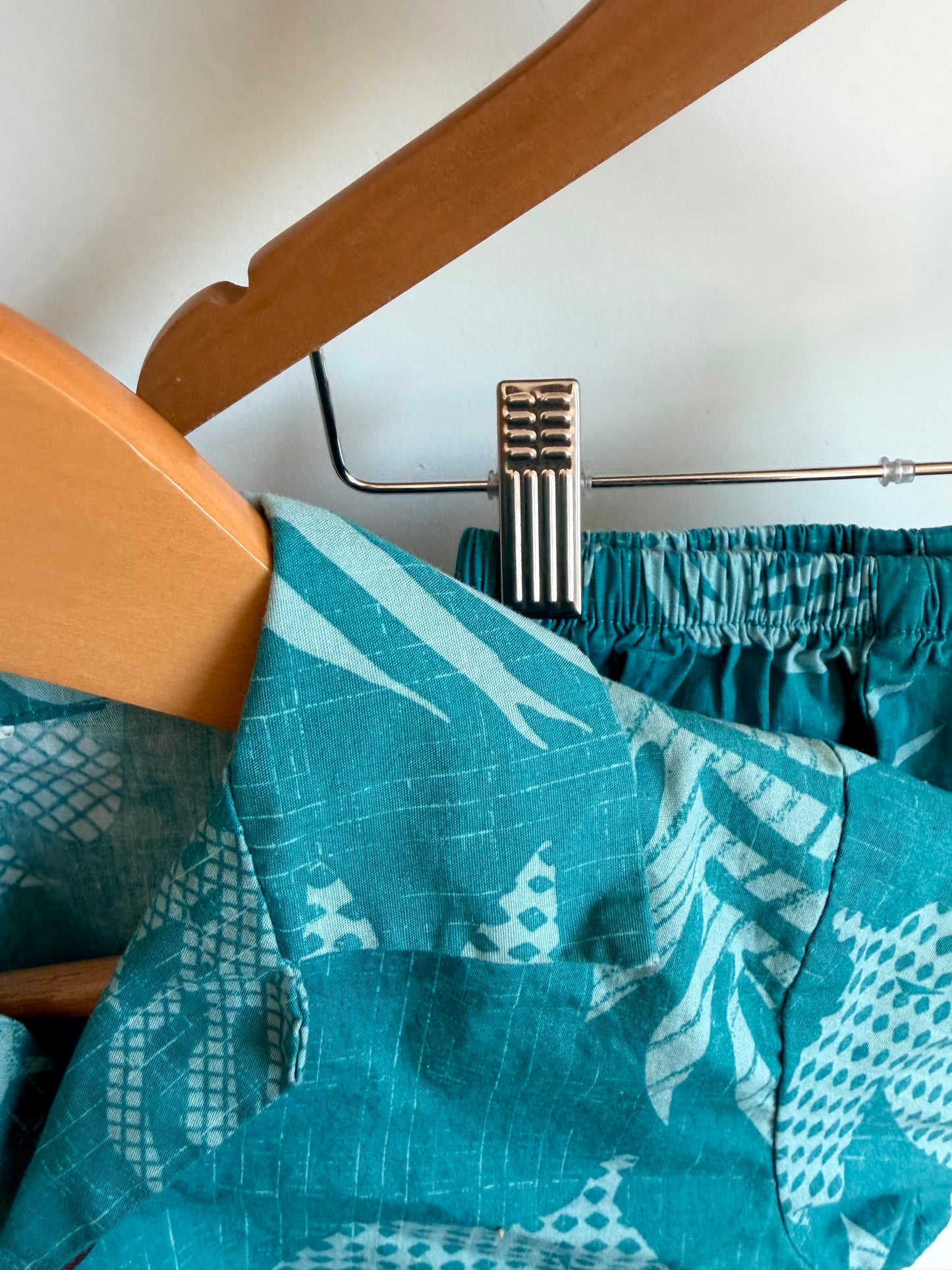 Teal Palm Button Up + Shorts Set / 4T