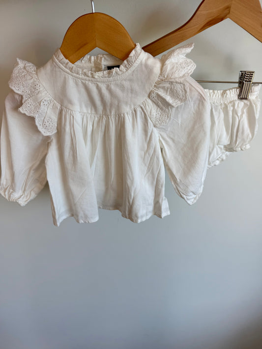 White Eyelet Sleeve Top + Bloomer Set / 6-12m
