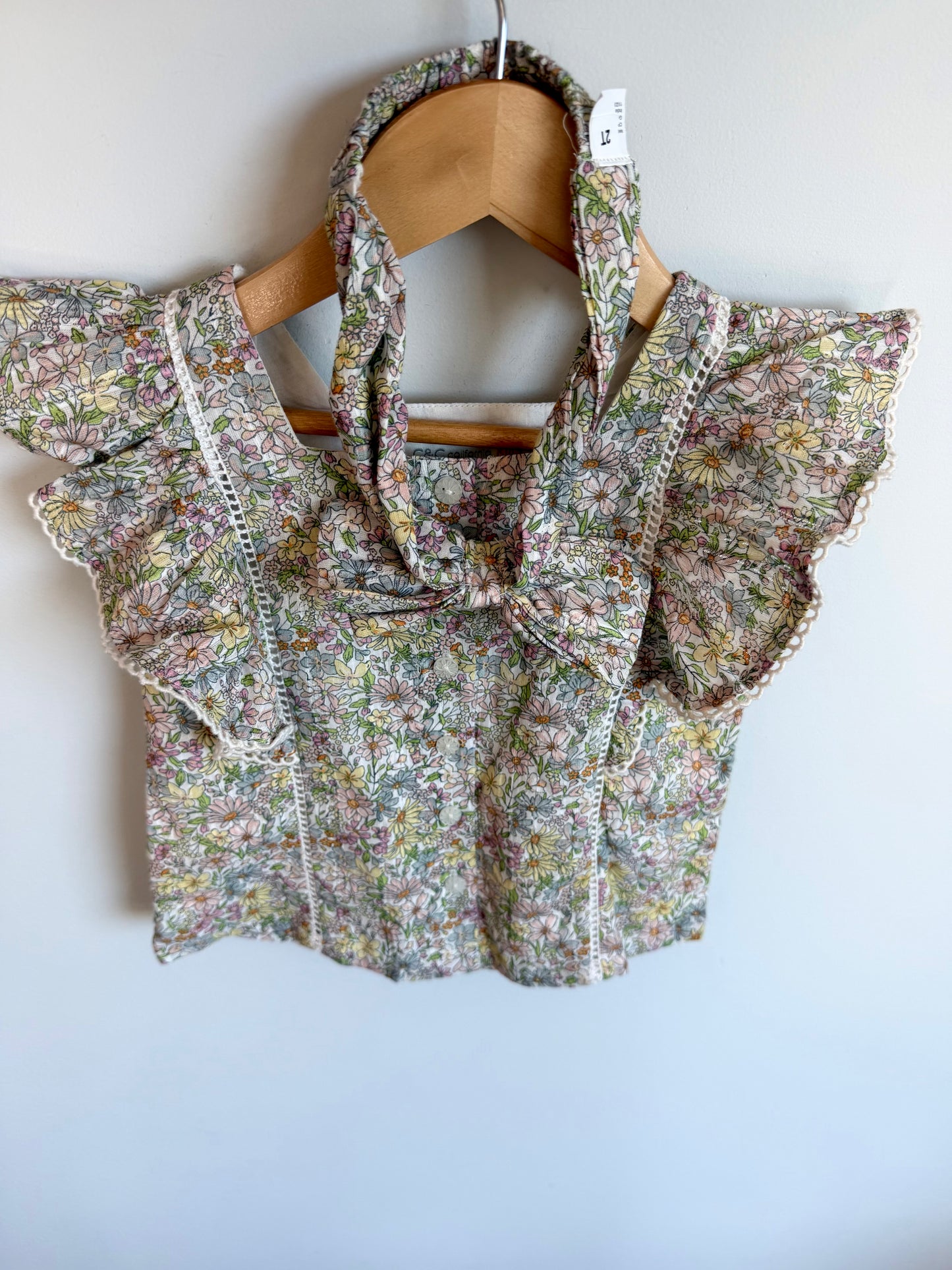 Floral Ruffle Sleeve Top + Headband Set / 2T
