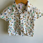 White Button Up T-Shirt with Dino Pattern / 2T