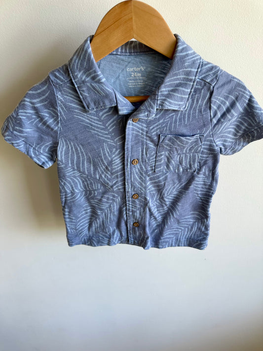 Palm Tree Pattern Button Up T-Shirt / 24m