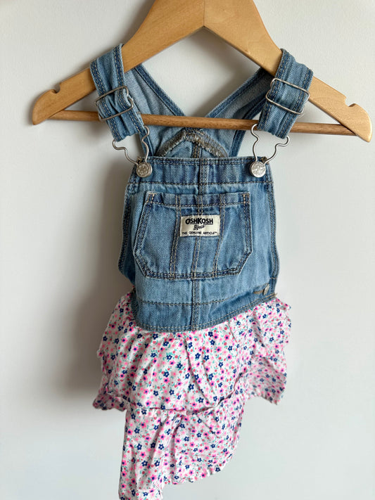 Overall Dress with Floral Bottom / 12-18m