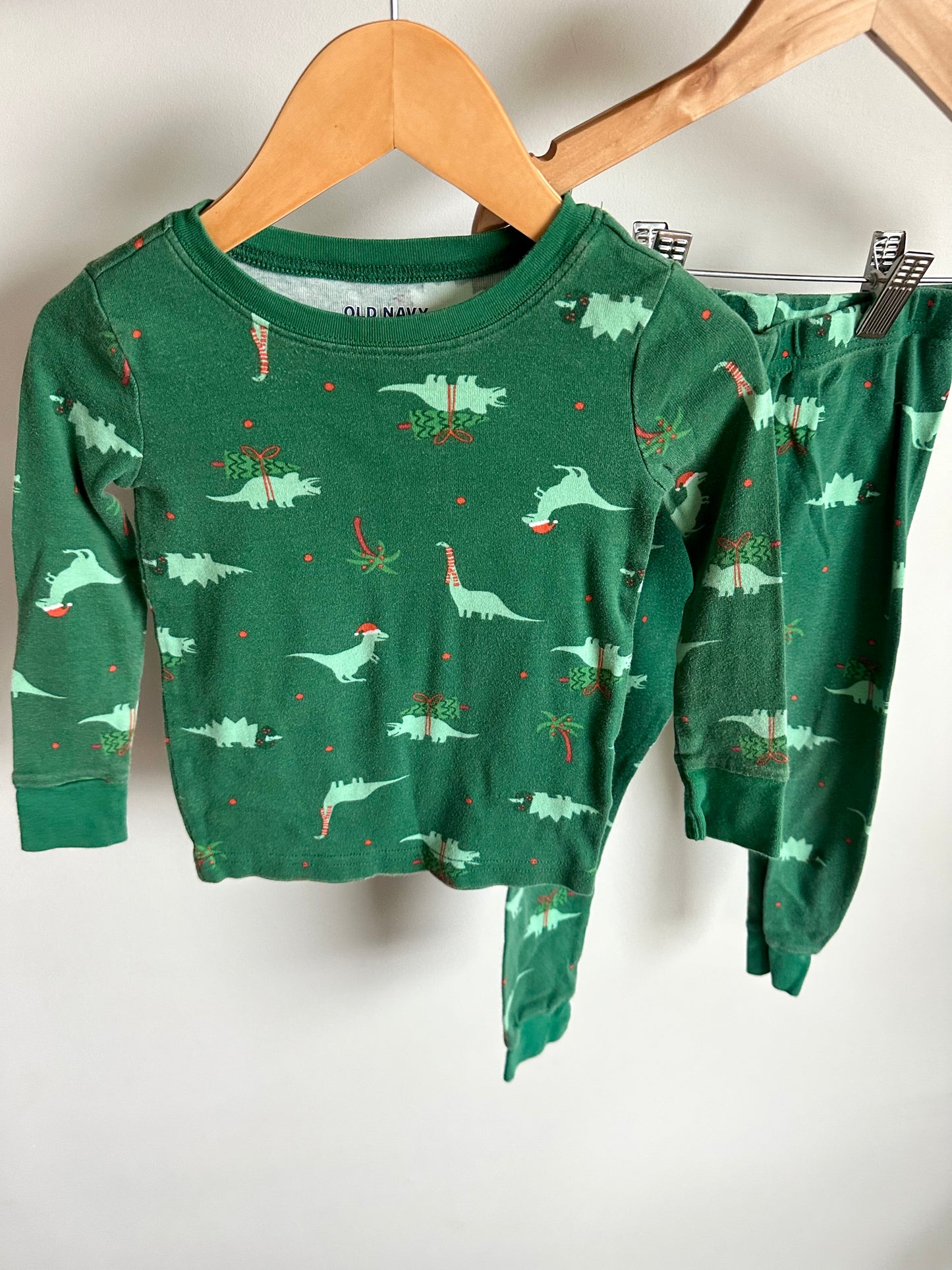 Green Dino Christmas PJ Set / 2-3T