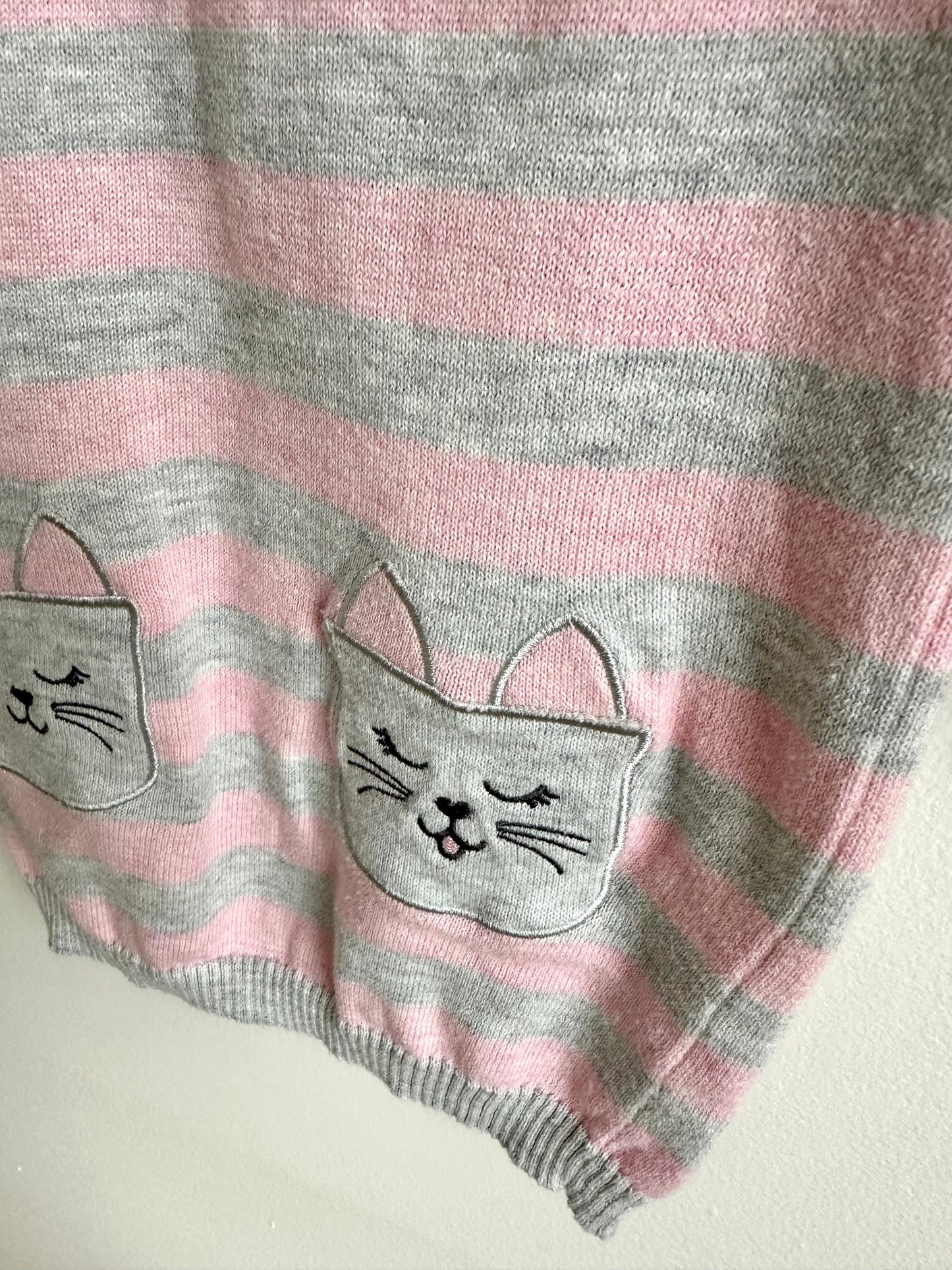 Grey + Pink Striped Knit Dress / 3T