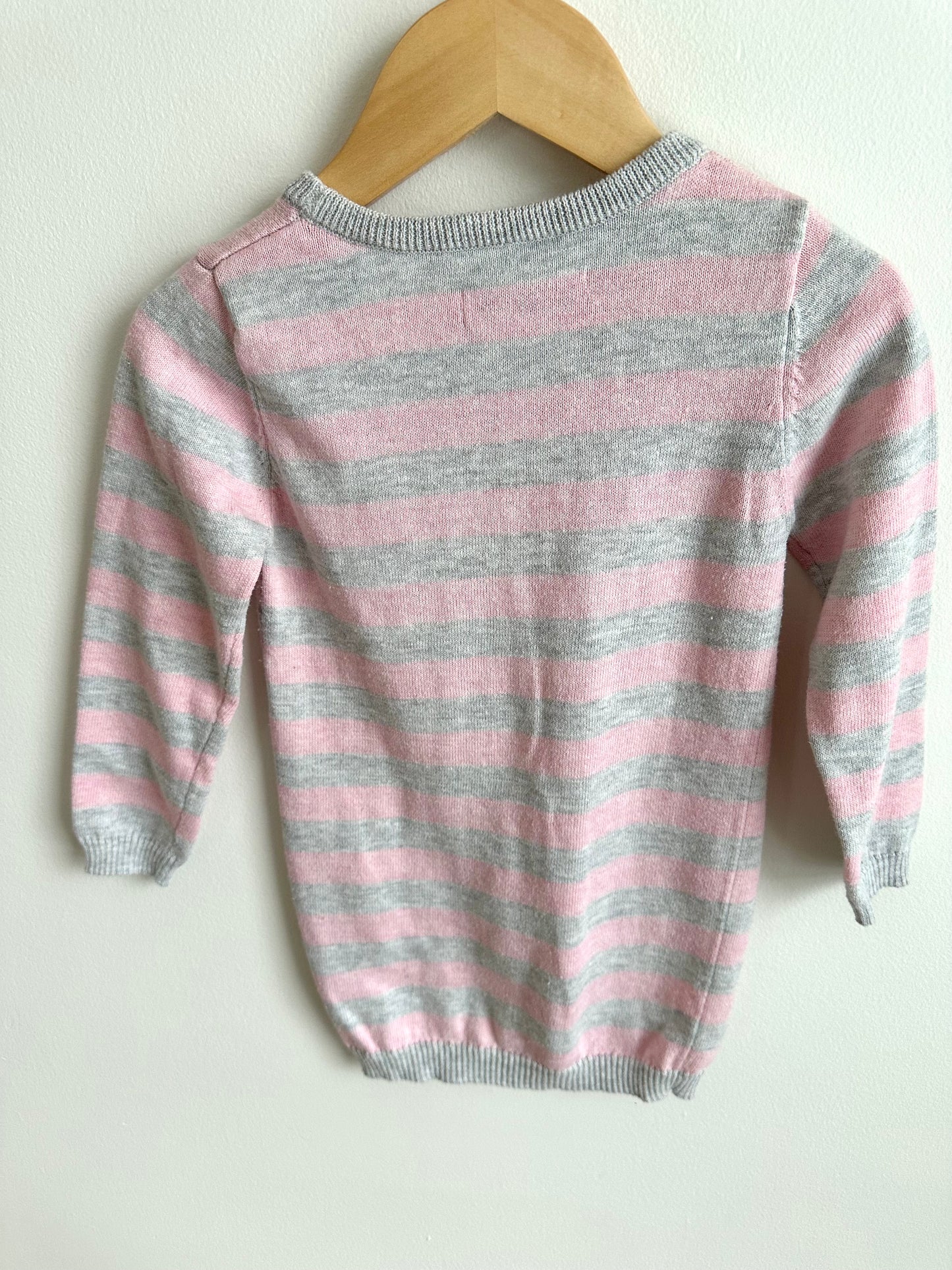 Grey + Pink Striped Knit Dress / 3T