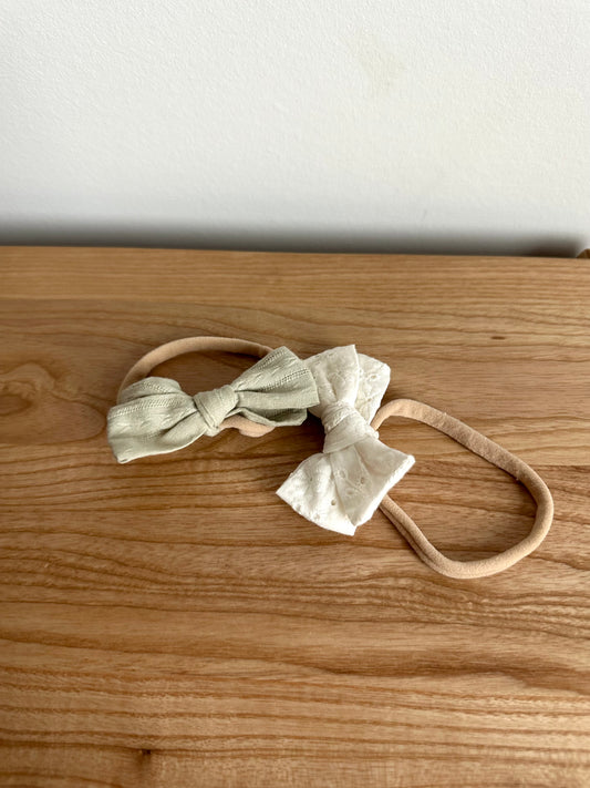 White + Moss Eyelet Headbands (2) / 0-6m