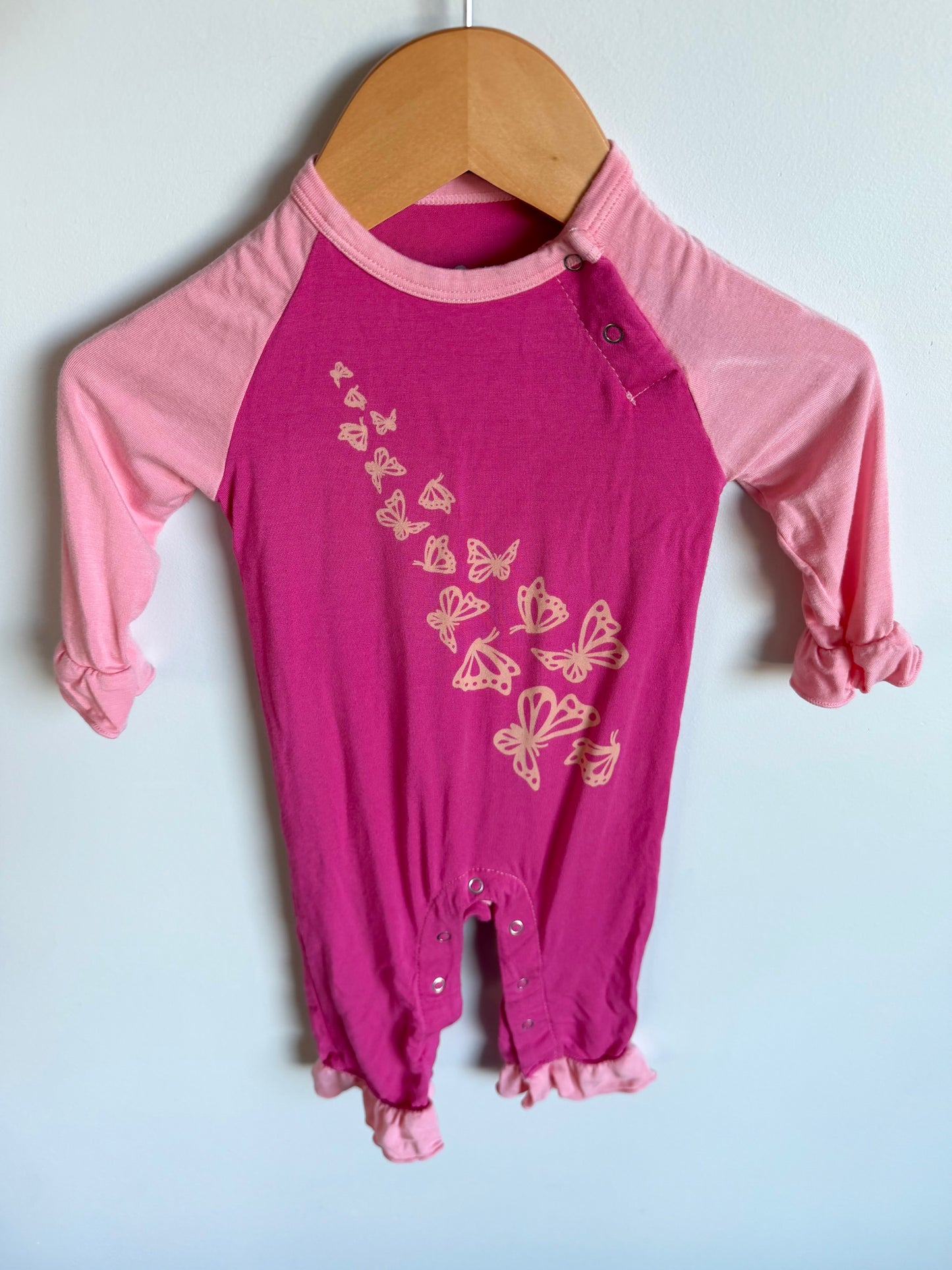 Bamboo Pink Butterfly Jumpsuit / 3-6m