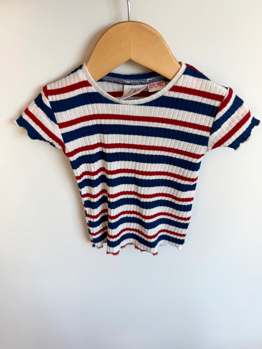 Zara Blue + Red Striped Top / 6-9m