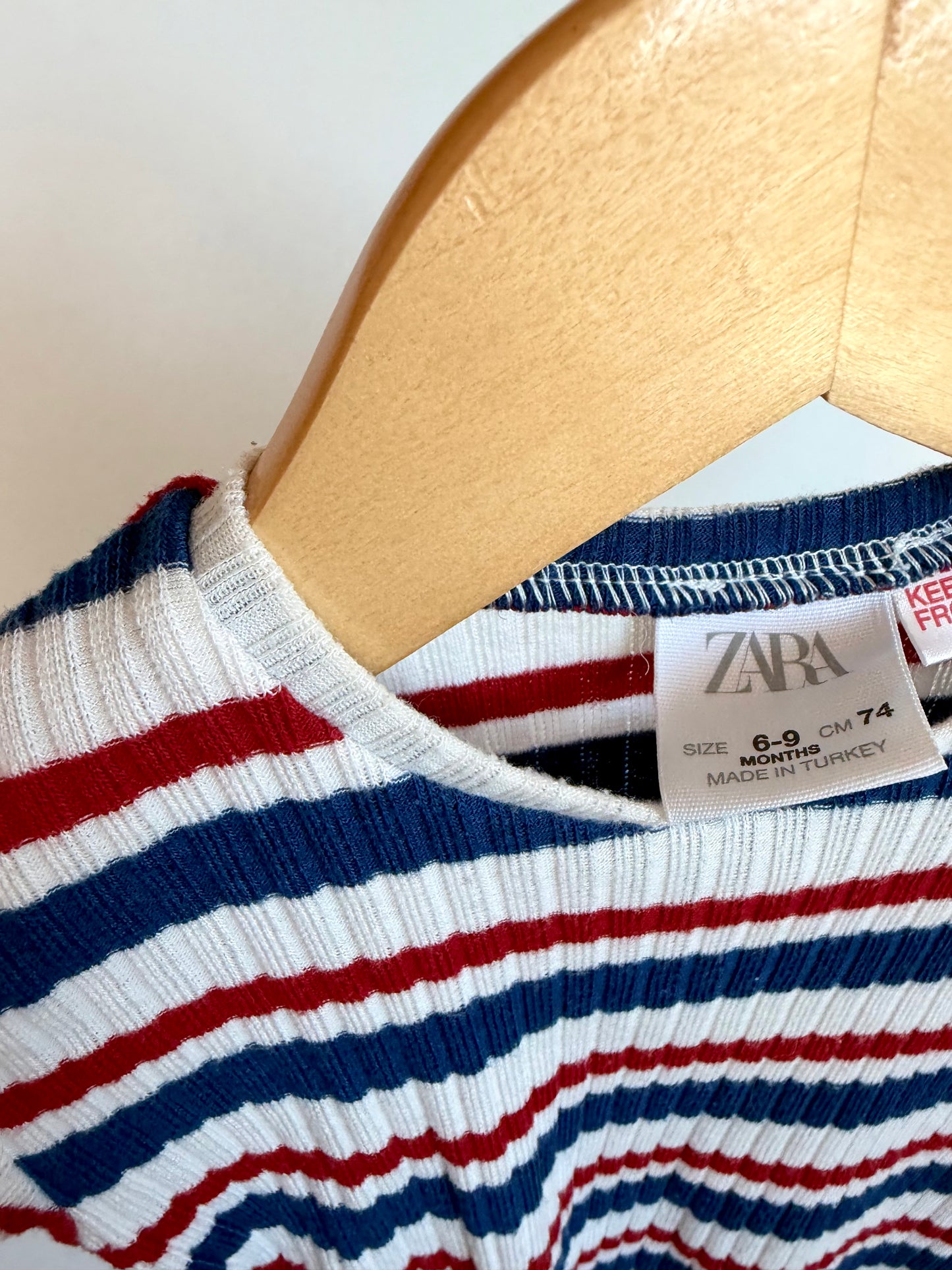 Zara Blue + Red Striped Top / 6-9m