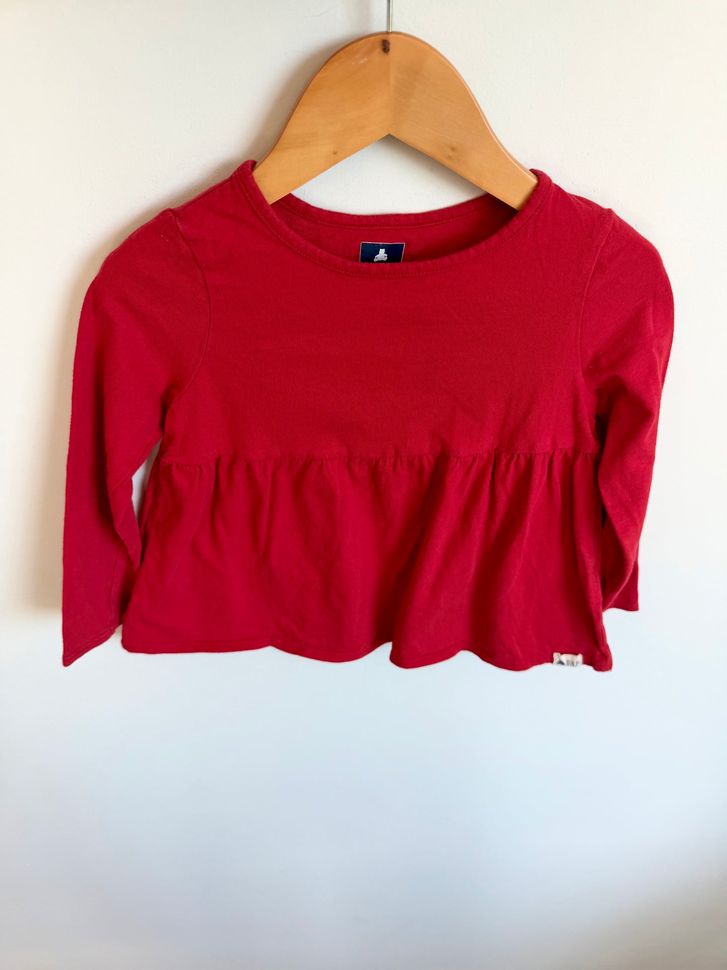 Red Peplum Long Sleeve Top / 3T