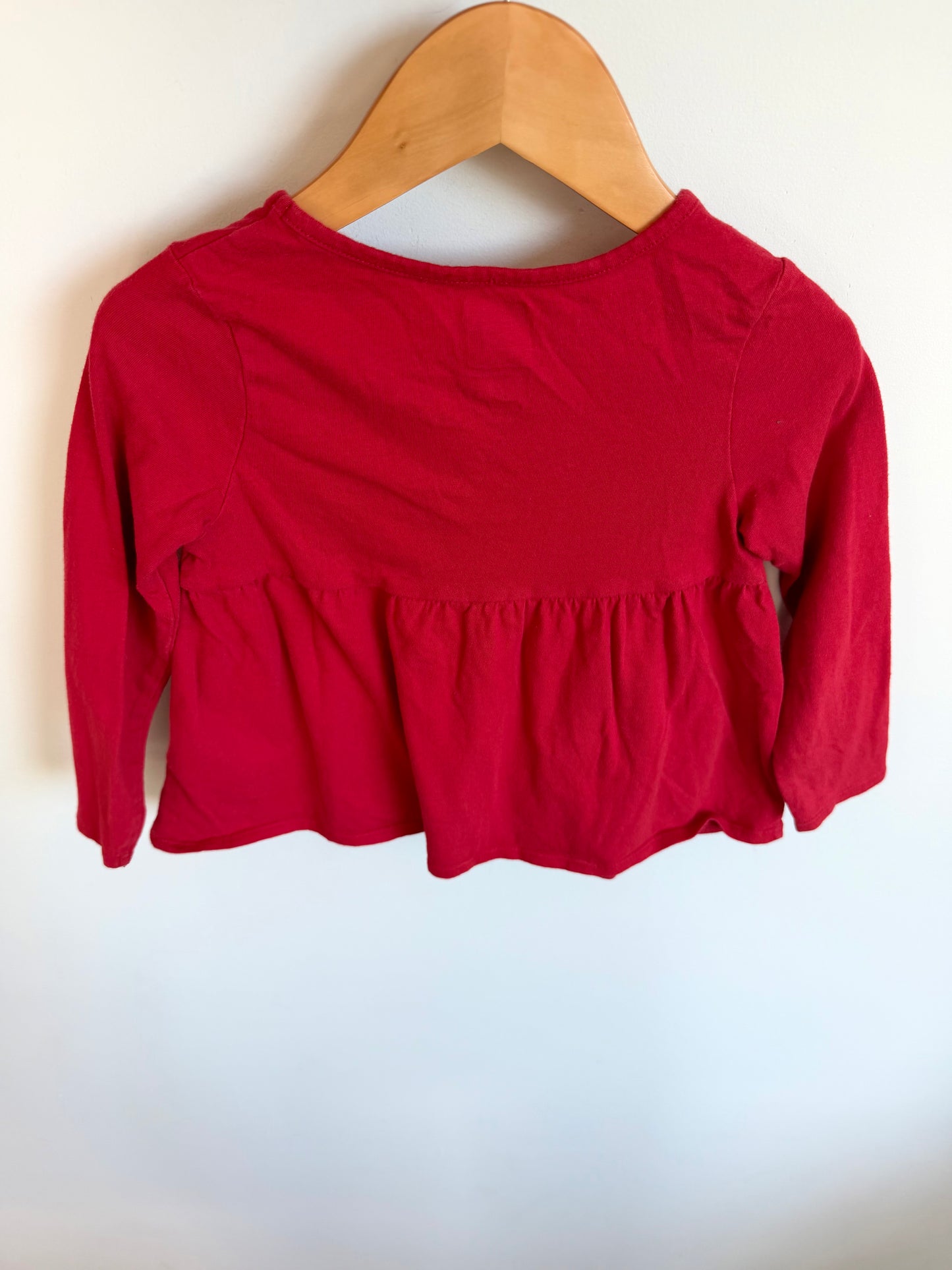 Red Peplum Long Sleeve Top / 3T