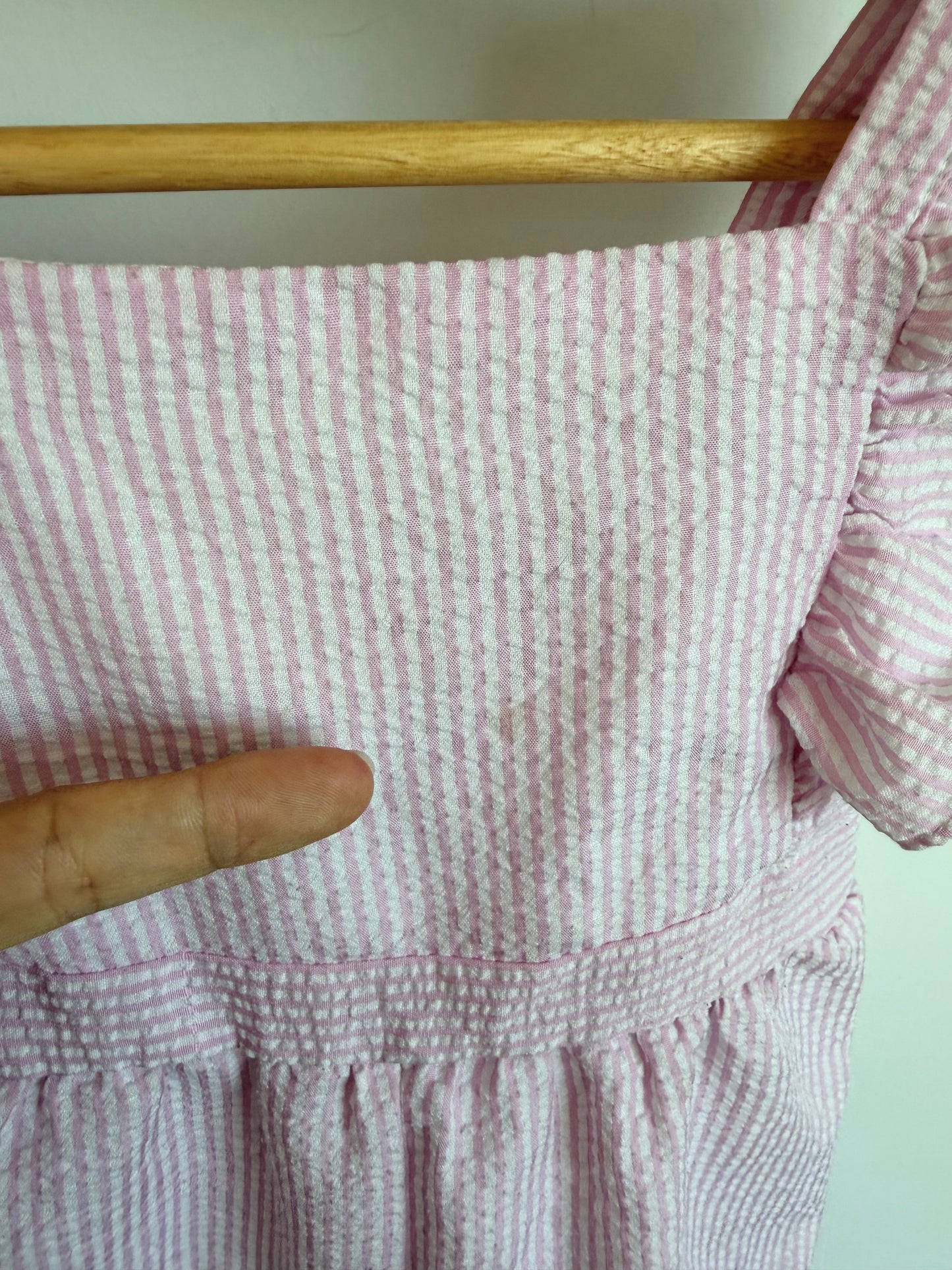 Pink Ruffle Sleeve Striped Romper / 3T