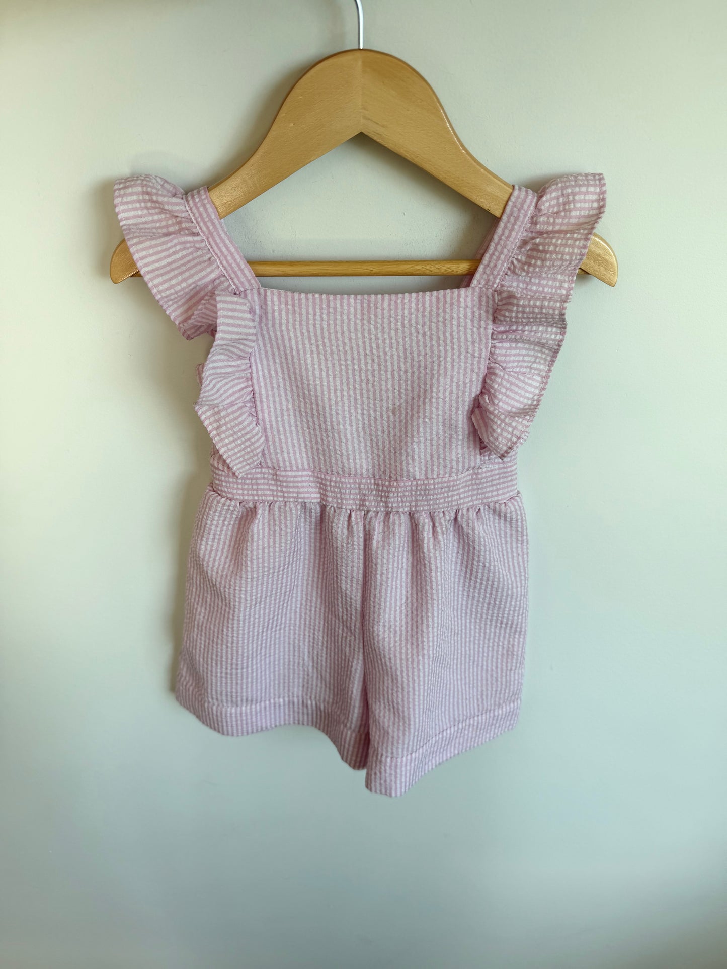 Pink Ruffle Sleeve Striped Romper / 3T