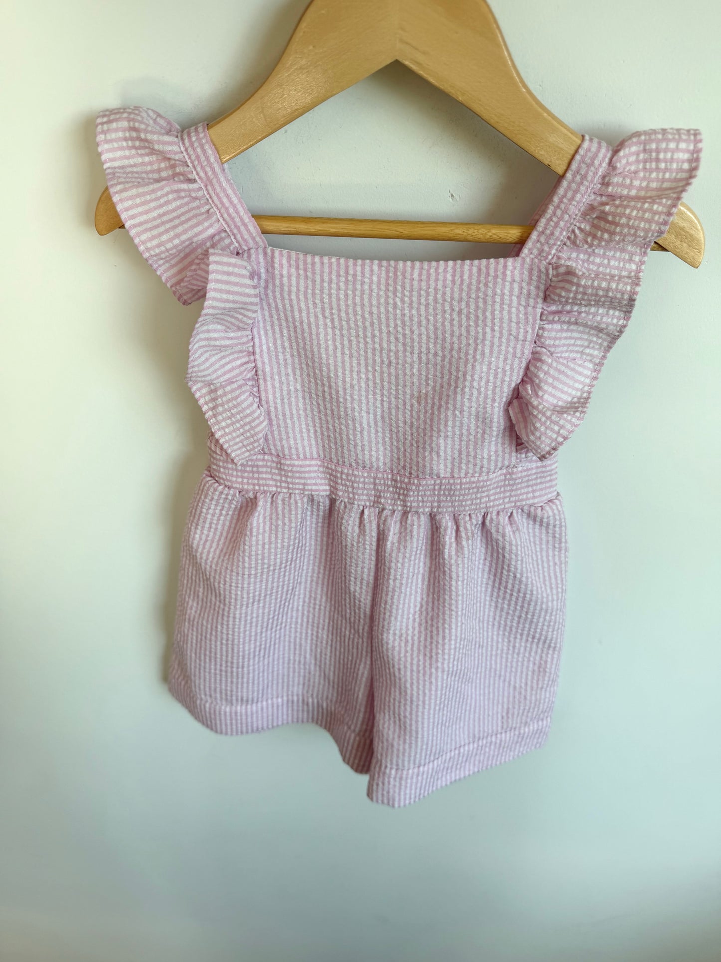 Pink Ruffle Sleeve Striped Romper / 3T