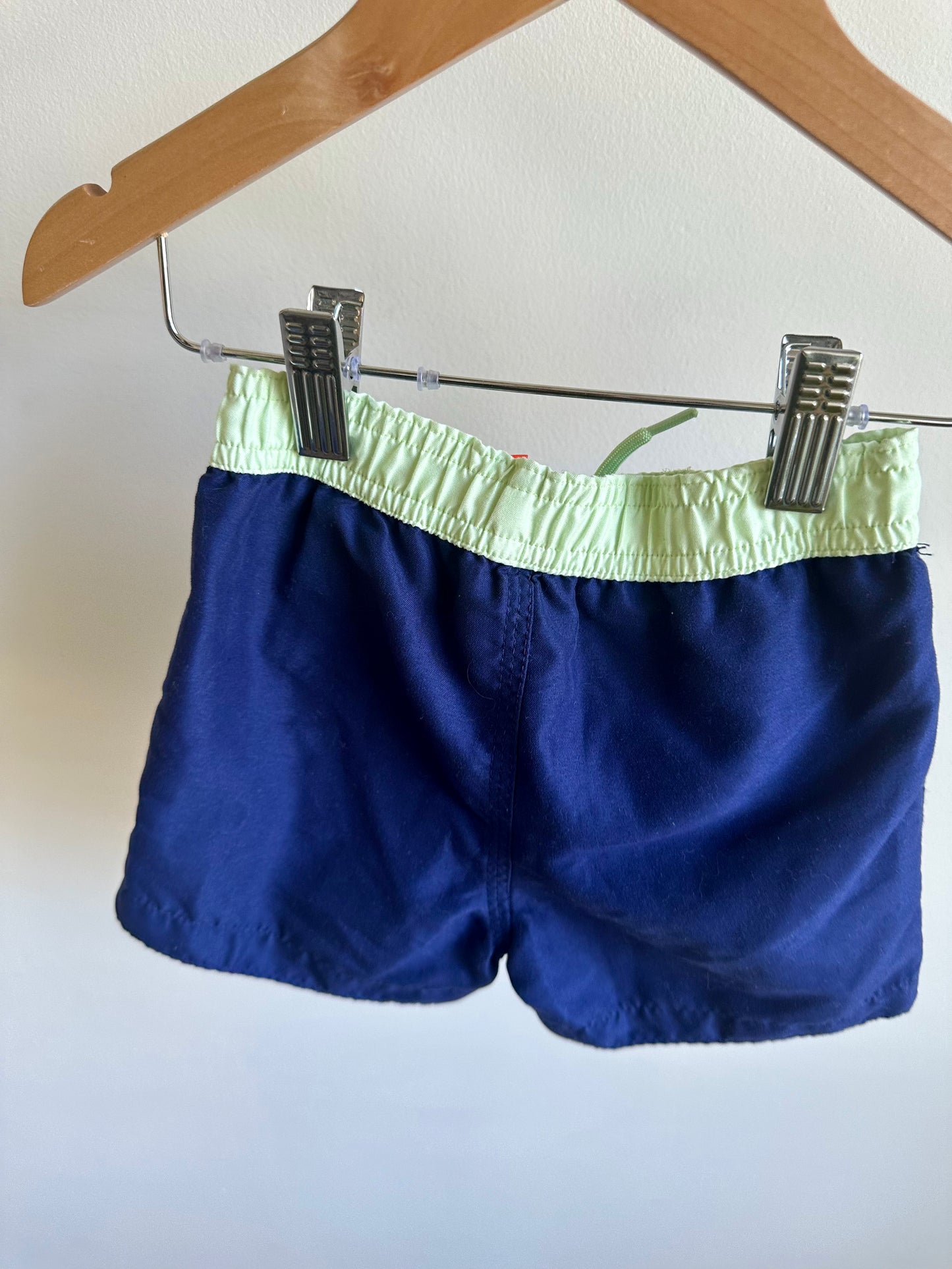 Navy with Green Trim Swim Shorts / 6-12m