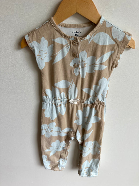 Tan and White Flower Jumpsuit / 12m