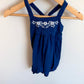Indigo Floral Embroidery Romper / 6-9m